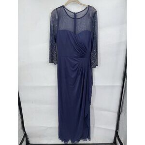 Alex Evenings Beaded Sleeve Maxi Dress Women 10 Purple Ruched Whimsical Feminine